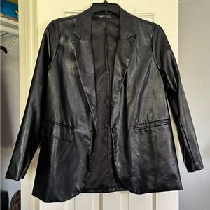 SHEIN Black Faux Leather Blazer | Medium | Distressed | Statement Layer